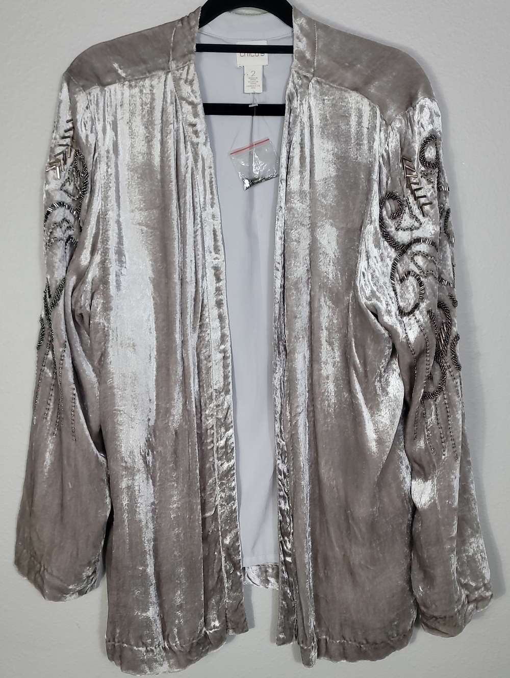 NWOT Chicos Velvet Embroidered Beaded Jacket Cardigan Size 2 Large